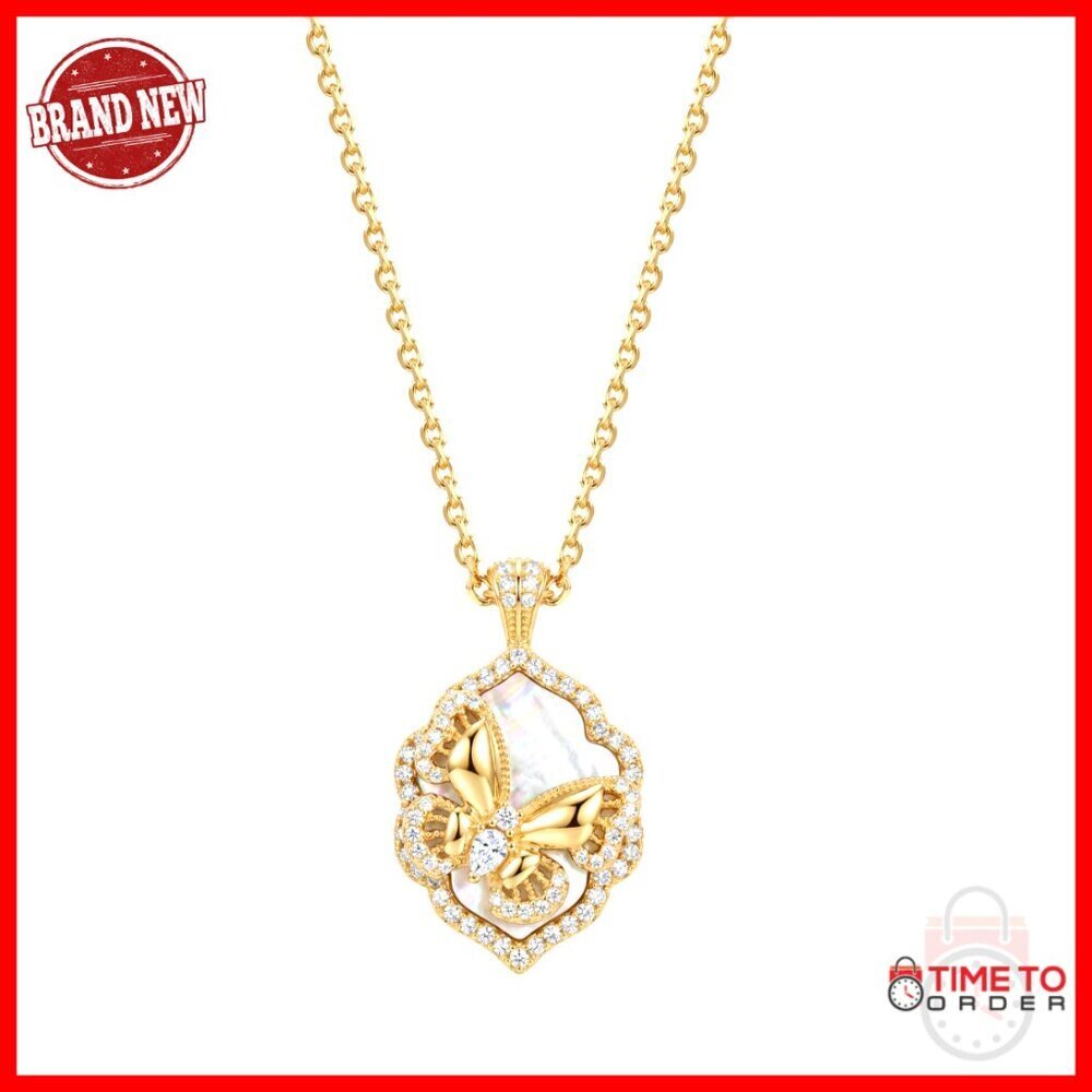 14K Gold Plated Butterfly Pendant Necklace Adjustable Chain 18 Inches